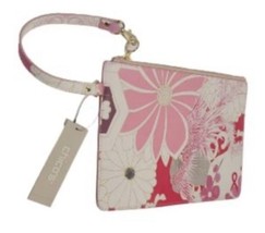 Chicos Clutch Wristlet Purse Bag Pink White Floral Zip Closure Makeup Po... - £13.23 GBP