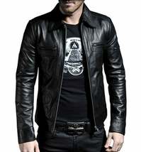 Men&#39;s Slim fit Biker / Motorcycle Black Real Leather Jacket - £30.69 GBP+