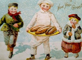 Antique New Year Postcard Chef Baker Loafs Of Bread Ser. 75 Rochester NY 1908 - £8.70 GBP