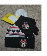 Girls Hat &amp; Gloves Winter Set Disney Minnie Mouse Black Hearts 2 Pc $30 NWT - £11.68 GBP