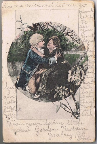 Valentine Postcard Kiss Me Quick Postmarked Godfrey Ont 1907 Broken Circle - £1.48 GBP