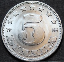 Yugoslavia 5 Dinara, 1953 Gem Unc~Over 65 Years Old~Free Shipping - $3.62