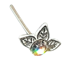 Flower Nose Stud 3 Leaf Cz Crystal 22g (0.6mm) 925 Sterling Silver L Bendable Uk - £5.47 GBP