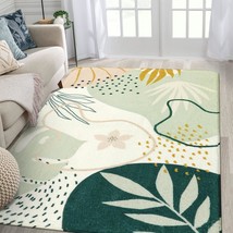 Lahome Green Botanical Print Washable Rugs - 5X7 Area Rugs For Living Room Boho - $77.99