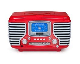 Vintage CD Radio Alarm Clock RED 1950&#39; 60&#39;s Novelty Accent Old Led Stereo Player - £110.96 GBP