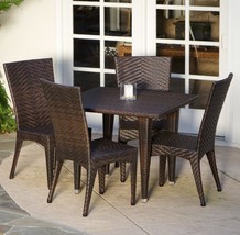 5 Piece Outdoor Dining Set Wicker 4 Chairs &amp; 1 Table Modern Brown Sturdy Stylish - £677.88 GBP