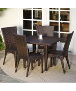 5 Piece Outdoor Dining Set Wicker 4 Chairs & 1 Table Modern Brown Sturdy Stylish - £679.45 GBP