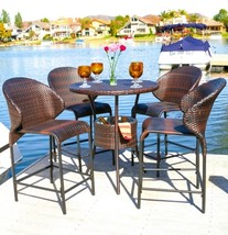 Unique Pub Table Set Patio Deck Outdoor Modern Wicker Barstools Bistro F... - $885.00