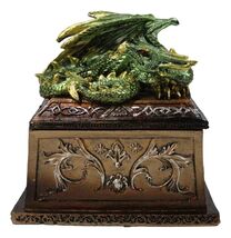 Medieval Fantasy Metallic Green Dragon Decorative Trinket Treasure Box F... - $28.99