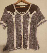 Pretty Handmade Peru Organic Cotton Knit W/Crochet Short Sleeve Top Small Boho - £15.81 GBP