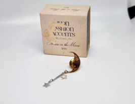 Avon Fashion Accents Man In The Moon Pin Gold And Silvertones Vintage New In Box - £5.37 GBP