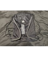 Adidas Black Drawstring Backpack Sackpack Gym Bag with Zip Pocket &amp; Stripes - $14.97