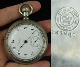 working antique pocket watch Elgin 18s Silverode large 7J nickel RUNS - £78.76 GBP