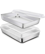 E-Far Stainless Steel Baking Pan with Lid, 12⅓ X 9¾ X 2 Inch Rectangle S... - £25.74 GBP