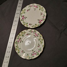 2 TRESSEMANN &amp; VOGT T&amp;V LIMOGES PLATES WITH HAND PAINTED PINK &amp; YELLOW F... - £28.09 GBP