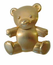 Vtg JJ Jonette  Articulated Moving Head Teddy Bear Pin Brooch Matte Gold Tone - £10.93 GBP