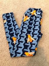 New LulaRoe Leggings Blue w/ Orange Honey Bees Farm OS One Size Unicorn #141 - $23.36