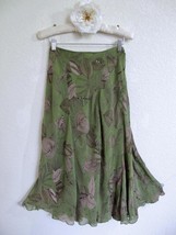 Anthropologie Odille Gallivant Flowy Chiffon Skirt 8 Green Botanical Lea... - £46.90 GBP