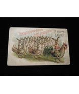 A Happy Easter Vintage Post Card Army of Hares Riding Chickens - $6.00
