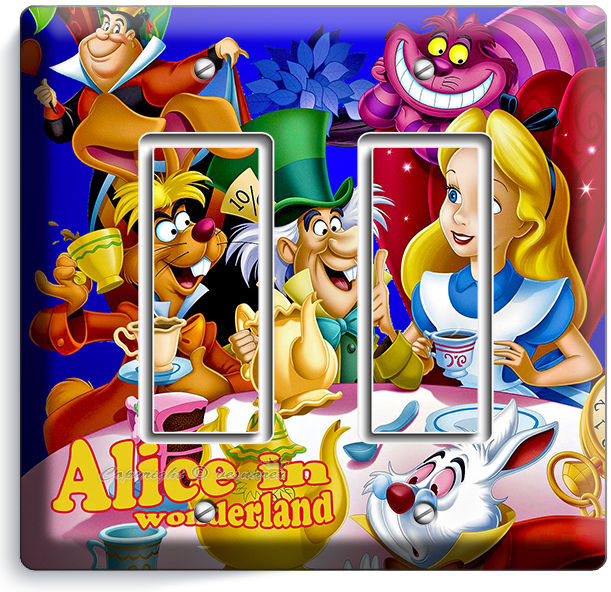 ALICE IN WONDERLAND DOUBLE GFCI LIGHT SWITCH WALL PLATE KIDS BEDROOM ROOM DECOR