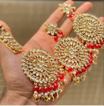 Kundan Indian Tikka Earrings Tika Jewelry Set Necklace Beautiful red New... - £40.73 GBP