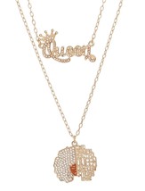2 Pcs Clear Rhinestone Crown Queen &amp; Afro Woman Pendant Gold Over Chain Necklace - £30.55 GBP