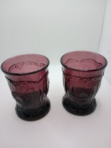 Vtg Mosser Glass Amethyst Purple Dahlia Flower 8 Oz Tumblers Set Of 2 - $23.22