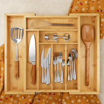 Expandable Bamboo Knife Organizer - Cutlery and Silverware Organizer - £40.99 GBP