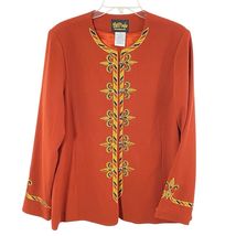 Bob Mackie Jacket Wearable Art M Rust Dark ORANGE Pockets Lined EMBROIDERED - $16.82
