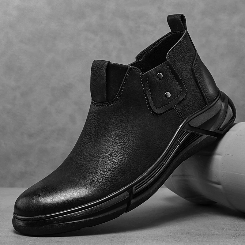 Vintage Chelsea Ankle Boots Men Leather Slip On Motorcycle Boots  West Knight bo - £114.67 GBP