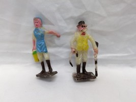Vintage 1960s Plastic Toy Figure People Woman Bucket Man With Cane Shotg... - $15.83