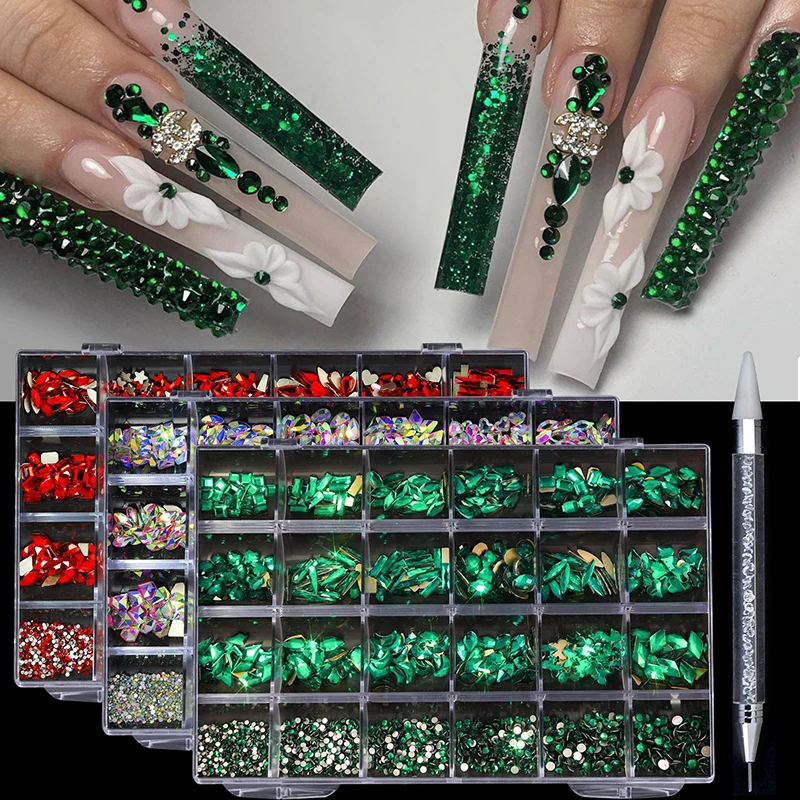 24 Grid Diamond Jewelry Set for Nail Art Decorations Nail Ab Flat Bottom... - $19.96+