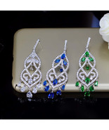 Cubic Zircon Long Drop Bridal Wedding Chandelier Earrings - $32.53 CAD