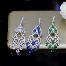 Cubic Zircon Long Drop Bridal Wedding Chandelier Earrings - £19.20 GBP