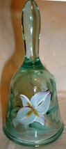 FENTON ART SEAFOAM GREEN GLASS HADNPAINTED FLOWERS SIGNED DECORATIVE BELL - $15.68