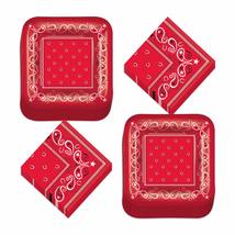 Western Party Supplies - Red Bandana Paper Dessert Plates and Beverage N... - £12.17 GBP