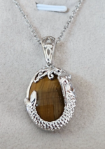 Karis Tiger&#39;s Eye Mermaid Pendant in Platinum Bond with Stainless Necklace 20 In - £20.04 GBP