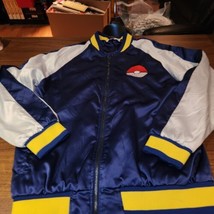 Pokemon Pikachu Embroidered Patch Jacket Medium Satin Varsity Coat Zipper Zipup  - £18.99 GBP