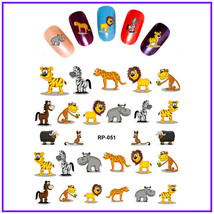 Nail art water transfer stickers decal cartoon characters cow zebra hippo RP051 - £2.41 GBP