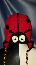 Ladybug Hat with Braided Tie Strings in Red (Child/Junior). - $20.00