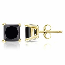 2Ct Princess Simulated Diamond Stud Earrings with 14K Yellow Gold Plated Silver - £62.76 GBP