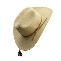 Straw Cowboy Hat Llanero Hat Cattleman Crease Palm Leaf Red Tassel Size 6 7/8 - £39.32 GBP