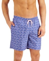 Club Room Men&#39;s Regular-Fit Quick-Dry Fish-Print 7&quot; Swim Trunks-Blue Com... - $19.94