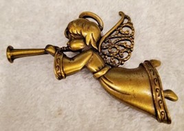 Vintage/ JJ Jonette  /Gold Angel /Brooch Pin /Blowing Trumpet /Wings Halo - $8.06