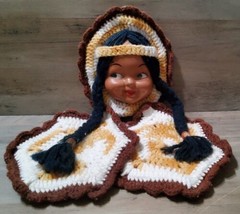 Vintage Handmade Crocheted Indian Face Head 2 PotHolder Wall Hanging - £18.61 GBP
