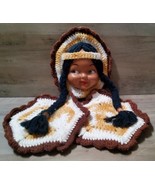 Vintage Handmade Crocheted Indian Face Head 2 PotHolder Wall Hanging - £18.48 GBP