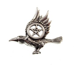 Solid 925 Sterling Silver Raven Pentacle Pentagram Charm Pendant by Peter Stone - £16.04 GBP