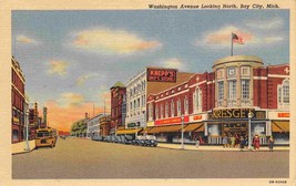 Washington Avenue Kresge Knepp Department Store Bay City Michigan linen postcard - £5.53 GBP