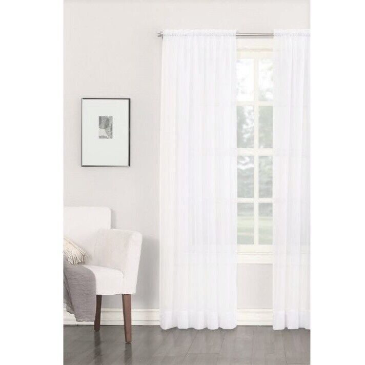 Primary image for 95"L x 59"W sheer voile window curtain panel white rod pocket solid
