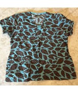 Scrub Elements Blue with Brown Leafs Scrub Top - $16.40 CAD